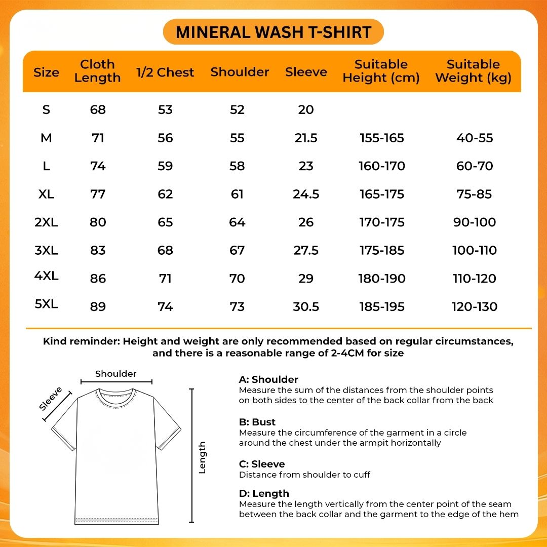 Mineral Wash T Shirt Size Chart - Hell's Paradise Store